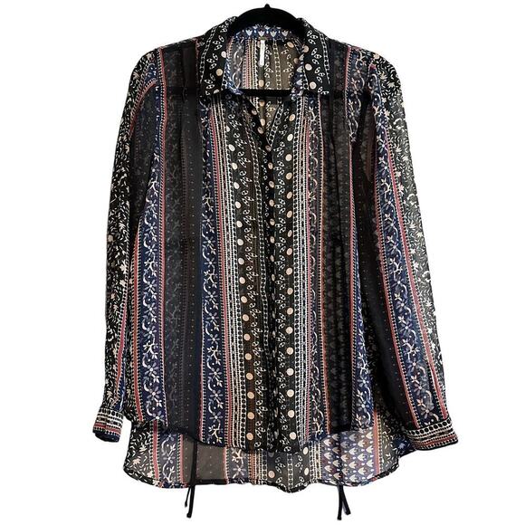 Free People Moonlight Mile Penny Semi Sheer Georgette Top Size S - Picture 1 of 14